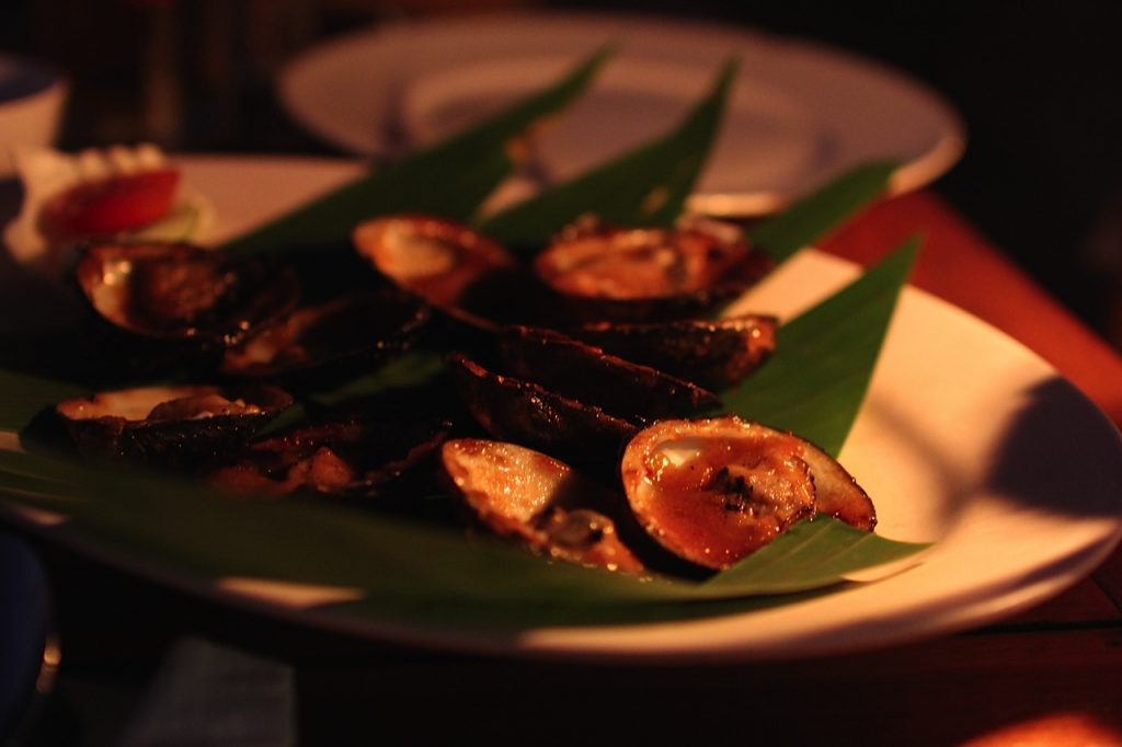 Jimbaran Bay restaurants: clams at Menega Cafe, Jimbaran Bay, Bali