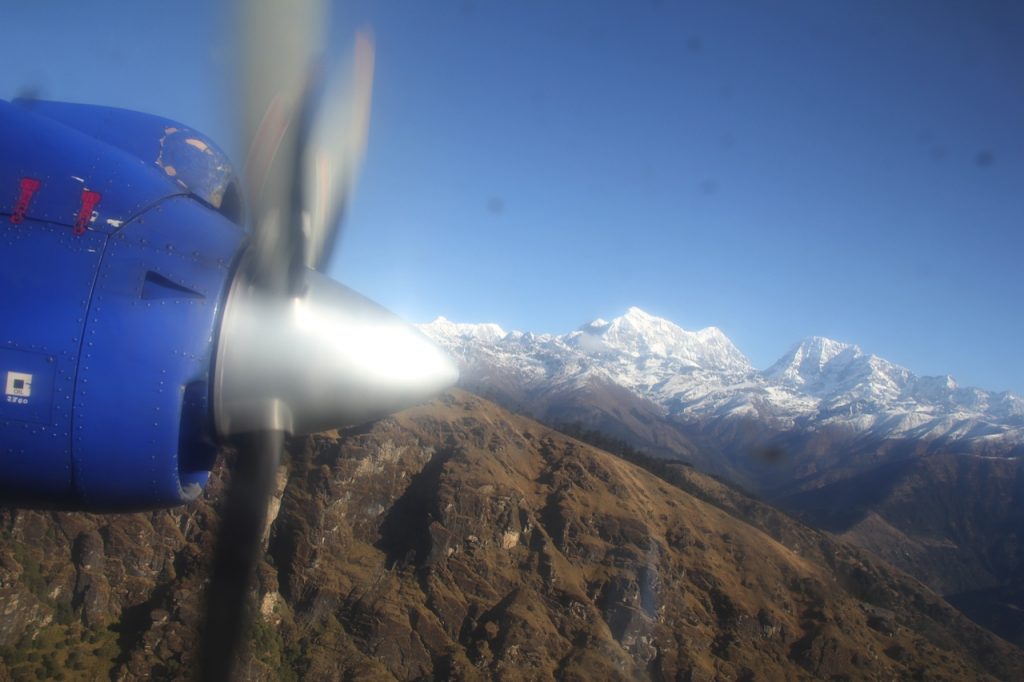 Everest Base Camp trek Nepal mountains from the plane 